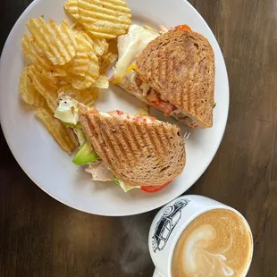 Turkey panini and a delicious coffee.