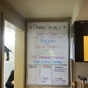 a menu on a white board
