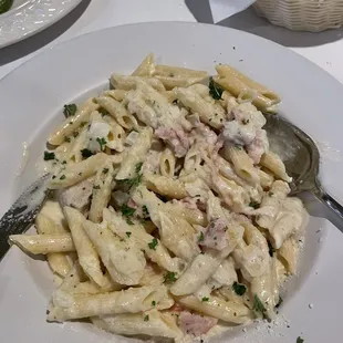 carbonara with chicken (chicken is underneath and was very good)