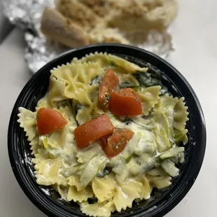 VERDURA ALL&apos;AGLIETTO escarole, spinach sautéed in garlic and olive oil over bowtie pasta