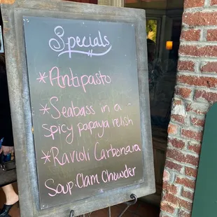 a menu on a chalkboard