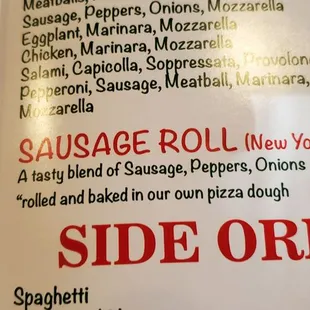 a side order menu