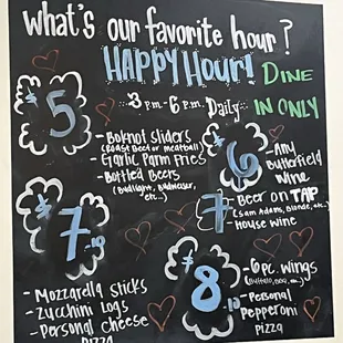 Happy hour menu