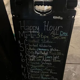 Happy Hour M-F 3-6 and all day Sat/Sun