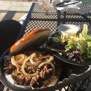 Short Rib Sandwich with side salad