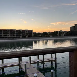 a view of the water and buildings