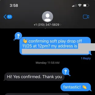 confirmed 3 days before party.