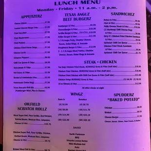 Lunch menu