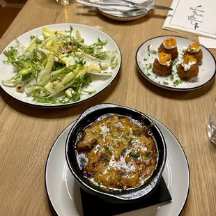 a table with plates of food