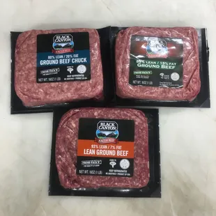 three packages of ground beef
