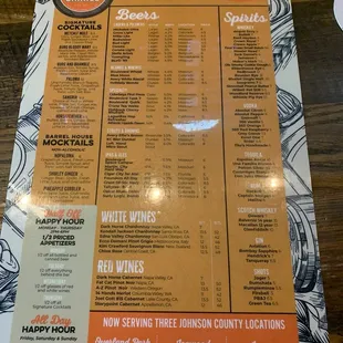 Back of menu
