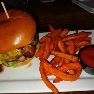 This was The smokehouse Burger very delicious and sweet potato fries on the side