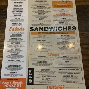 Front of menu