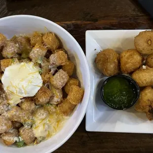 Totchos &amp; goat cheese balls.