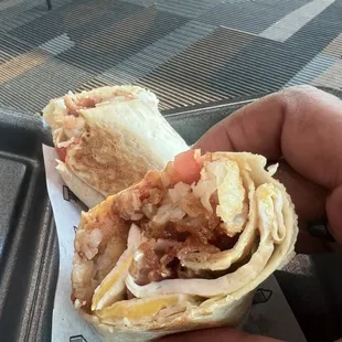 Filling breakfast burrito