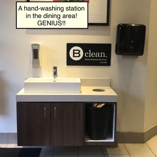 A hand-washing station in the dining area! Genius idea!