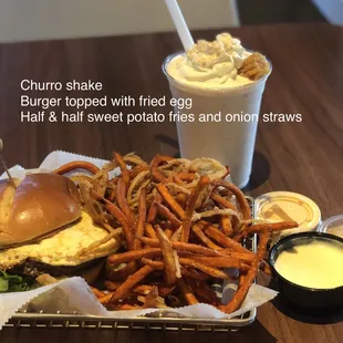 Burger, fries and a milkshake