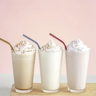 Chocolate, vanilla, + strawberry shake