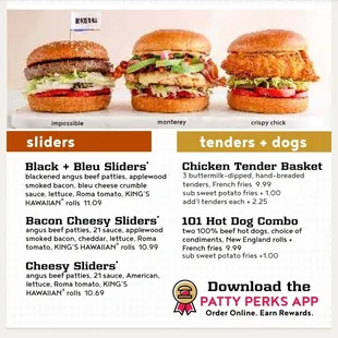burgers, menu