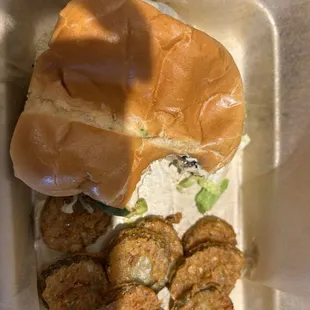 Cinco Burger with a side of fried pickles