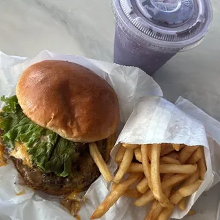 Double Alley, Fries, and No Moo Shake (blueberry). Five stars!!