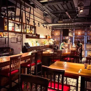 Inside the restaurant, near the bar