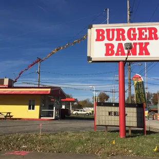 a sign for a burger bank