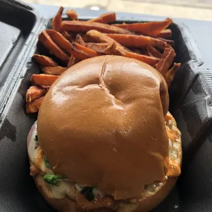 Seafood Burger &amp; Sweet Potatoe fries