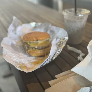 Double for my Mr., meat was amazing and grilled just right. Milkshakes are always a plus.