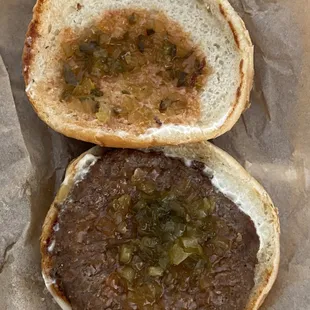 hamburger patty with relish