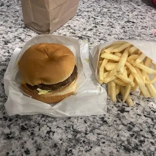 Super cheeseburger with large fries
