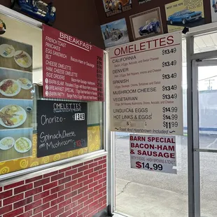 Menu. Breakfast burritos are also offered for $8.99.