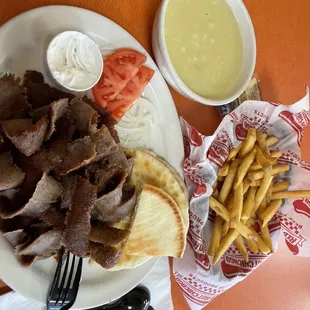 Gyros Plate French Fries cream of chicken Soup