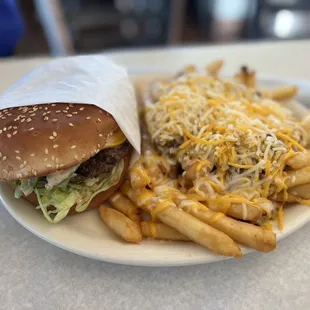 Avocado Bacon Cheeseburger combo with chili cheese fries