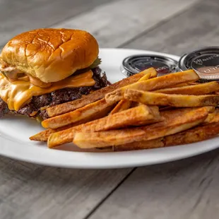 Smash burger with hand cut Fries