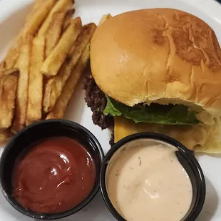 Single burger with fries