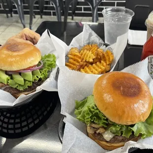 Mushroom and Swiss Burger Bacon Avocado Burger Waffle Fries