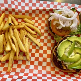 Ready for assembly salmon burger with extra crispy fries. Combo was $16.95