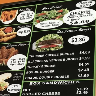 a menu for a fast food restaurant
