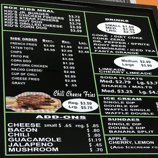 a menu for a fast food restaurant