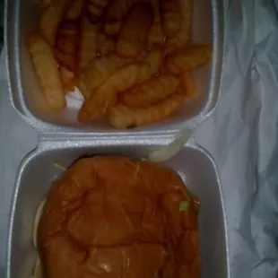 Mushroom burger and fries