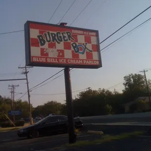 a burger box sign