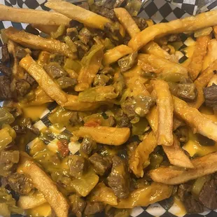 Green chili carne asada fries