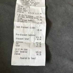 The receipt so you can see what I'm talking about