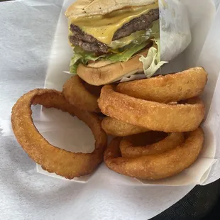 Double Cheeseburger &amp; Onion Rings