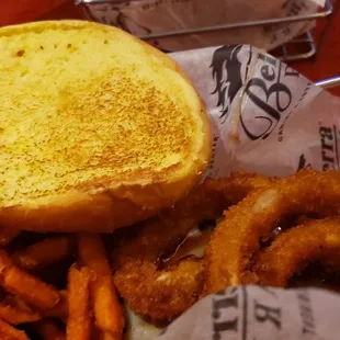 onion rings and a sandwich