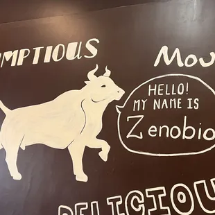 a chalk drawing of a bull
