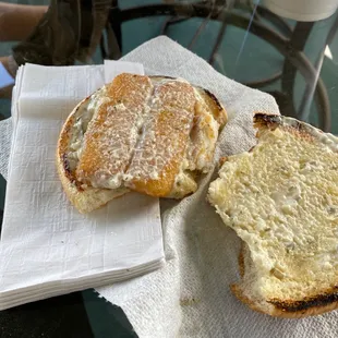 Soggy fish stick sandwich, I took one bite and feed the rest to the dog.