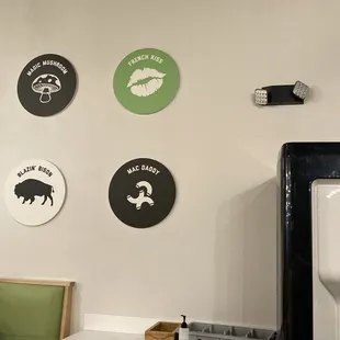 a variety of plates on a wall
