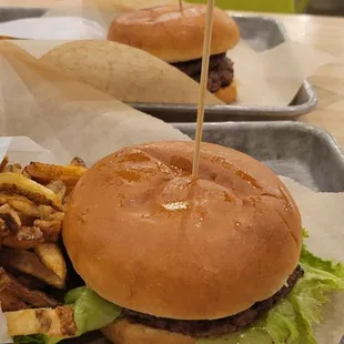 2 burgers and fries
